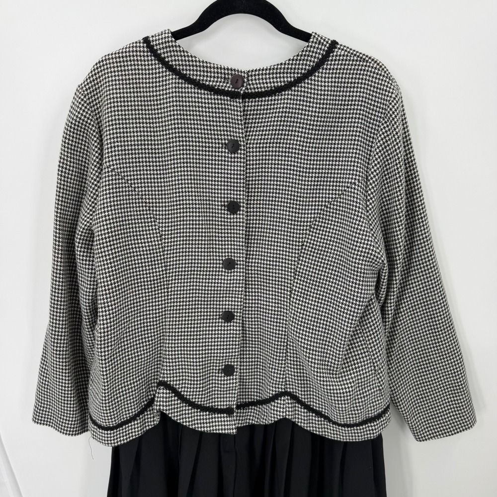 FTLTD vintage 90s Houndstooth Midi Dress Scalloped Trim Size 16 Black White - Picture 7 of 10